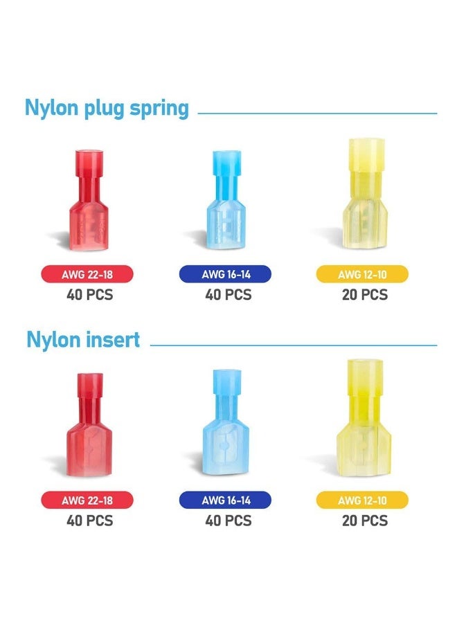 Peachjoy Nylon Spade Quick Disconnect Connectors Kit, Electrical Insulated Terminals, Male and Female Spade Wire Crimp Terminal Assortment Kit, Resists Corrosion, 3 Colors 200 Pcs - Image 3
